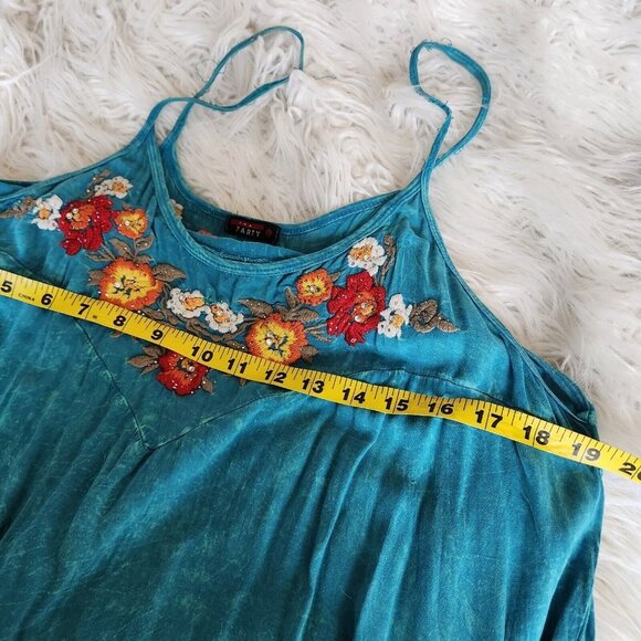 T-Party Turquoise Swing Dress size Large Embroidery Boho Hippie Sleeveless - Picture 8 of 16